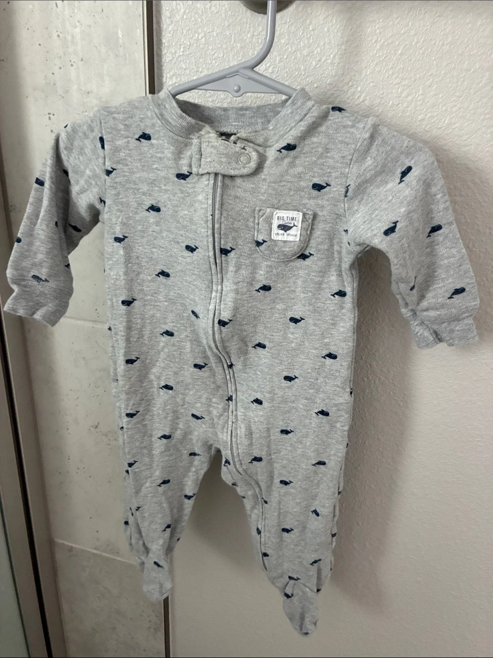 Carter's Light Gray Footed One-Piece with Navy Whale Print